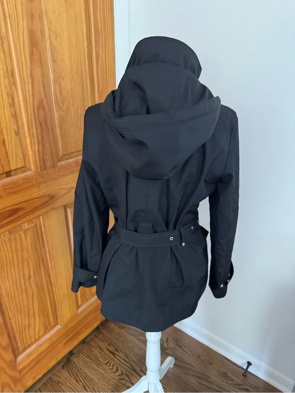 Michael Kors Black Women's Belted Hooded Rain Jacket